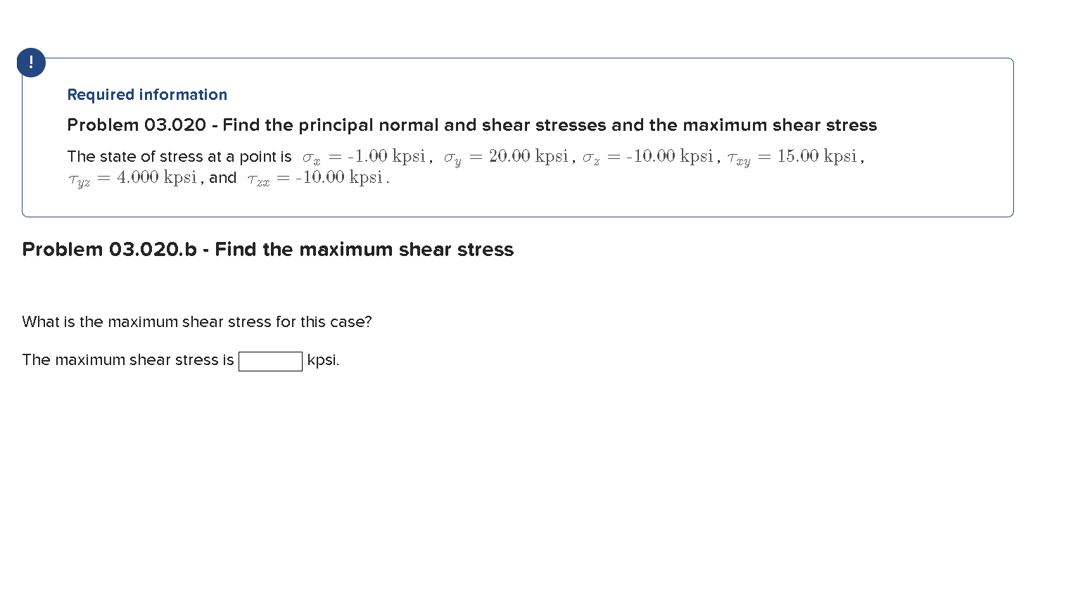 ! Required information Problem 0 3 . 0 2 0 - Find