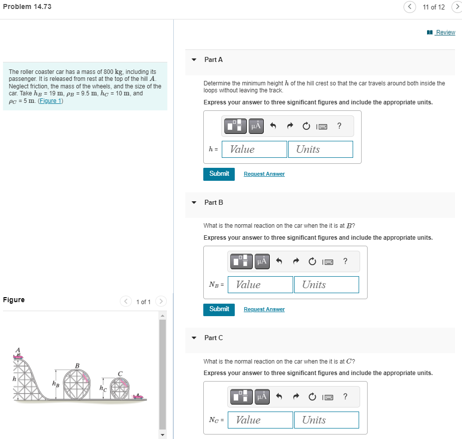 The roller coaster car has a mass of 8 0 0 kg ,