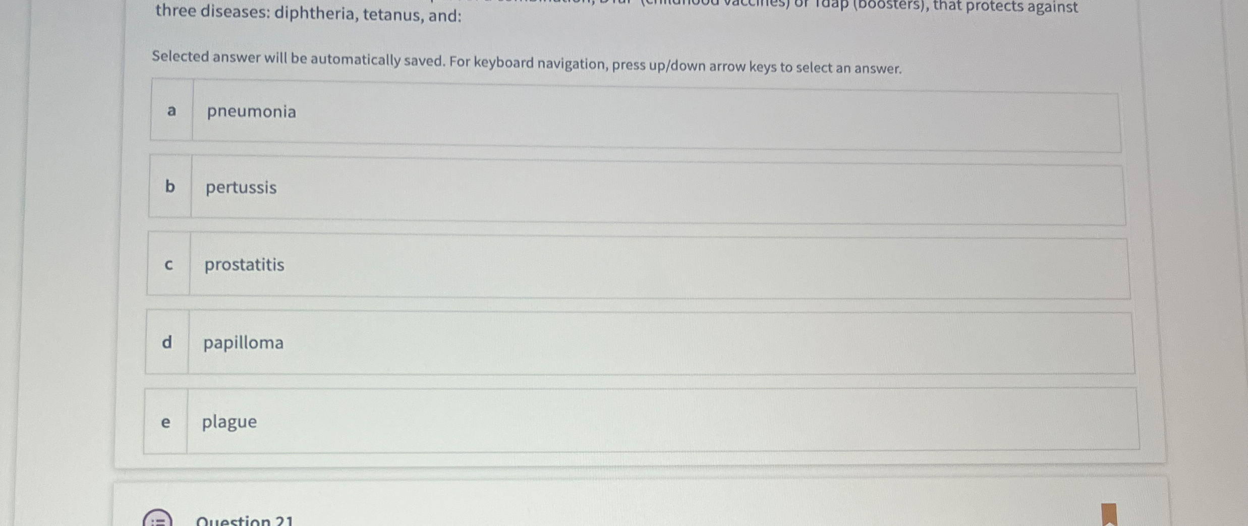 three diseases: diphtheria, tetanus, and: