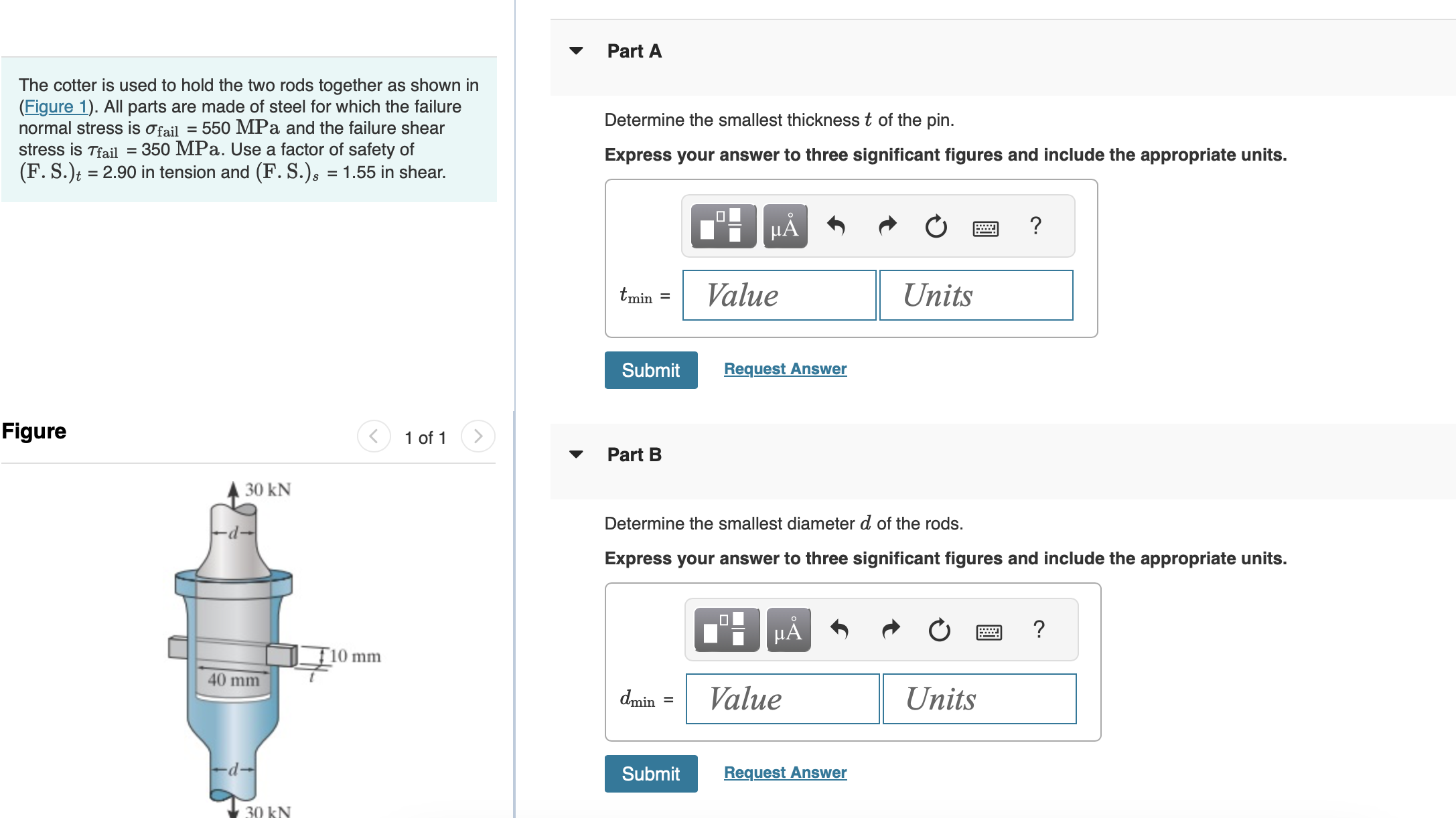 Part A The cotter is used to hold the two rods