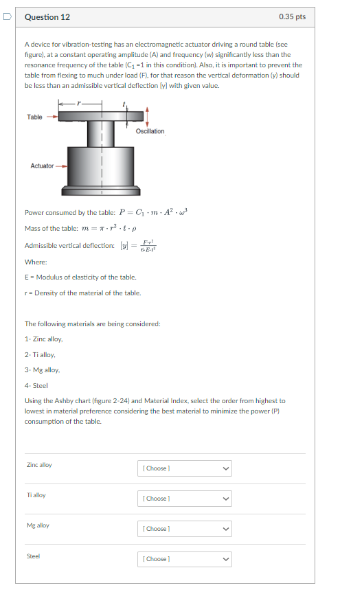 Question 1 2 A device for vibration - testing has