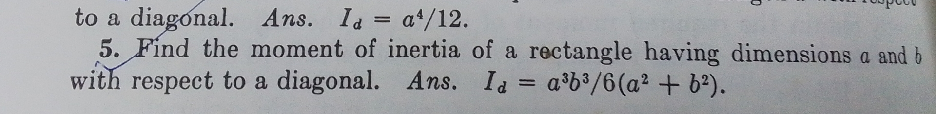 5 . Find the moment of inertia of a rectangle