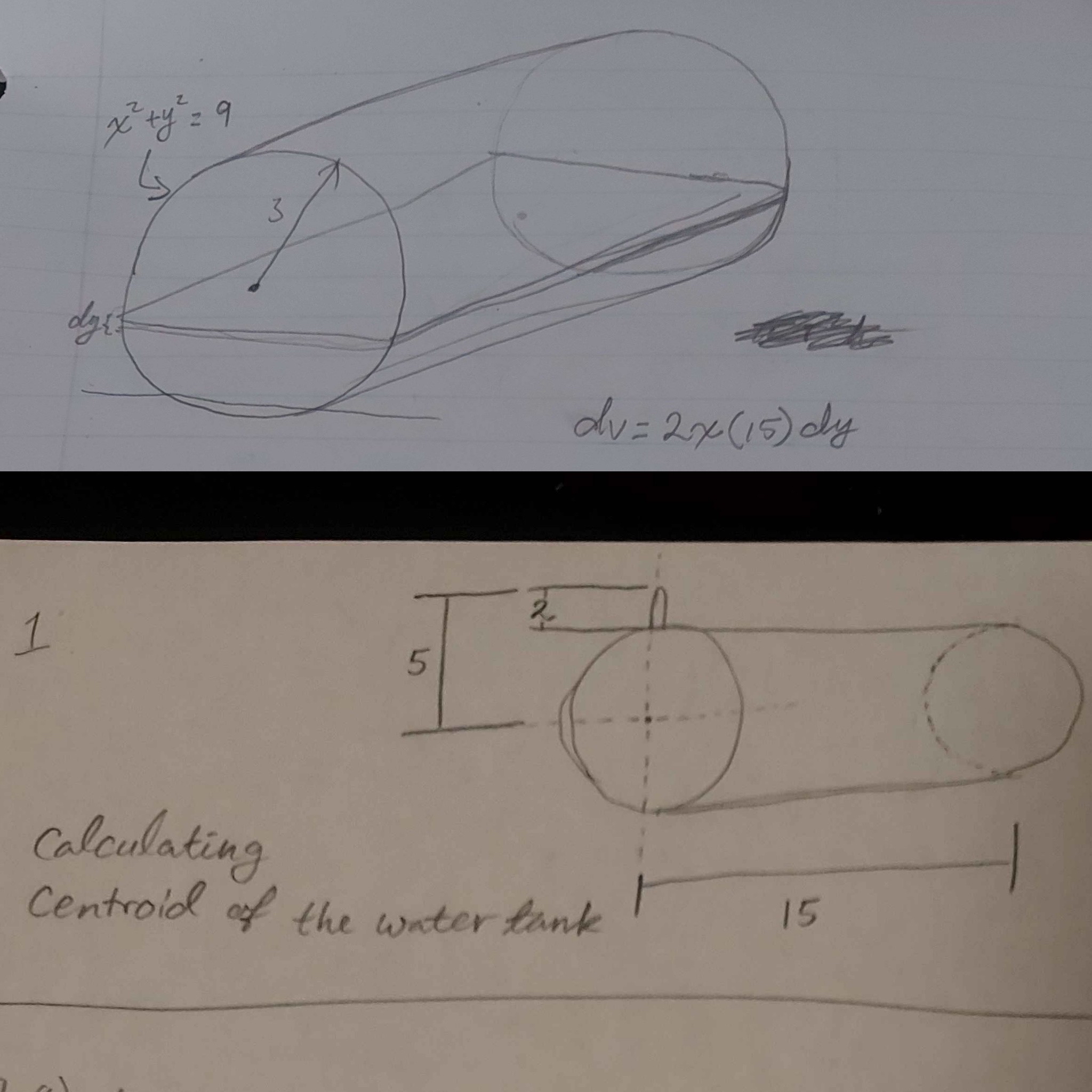 Calculate the centroid of the water tank and the