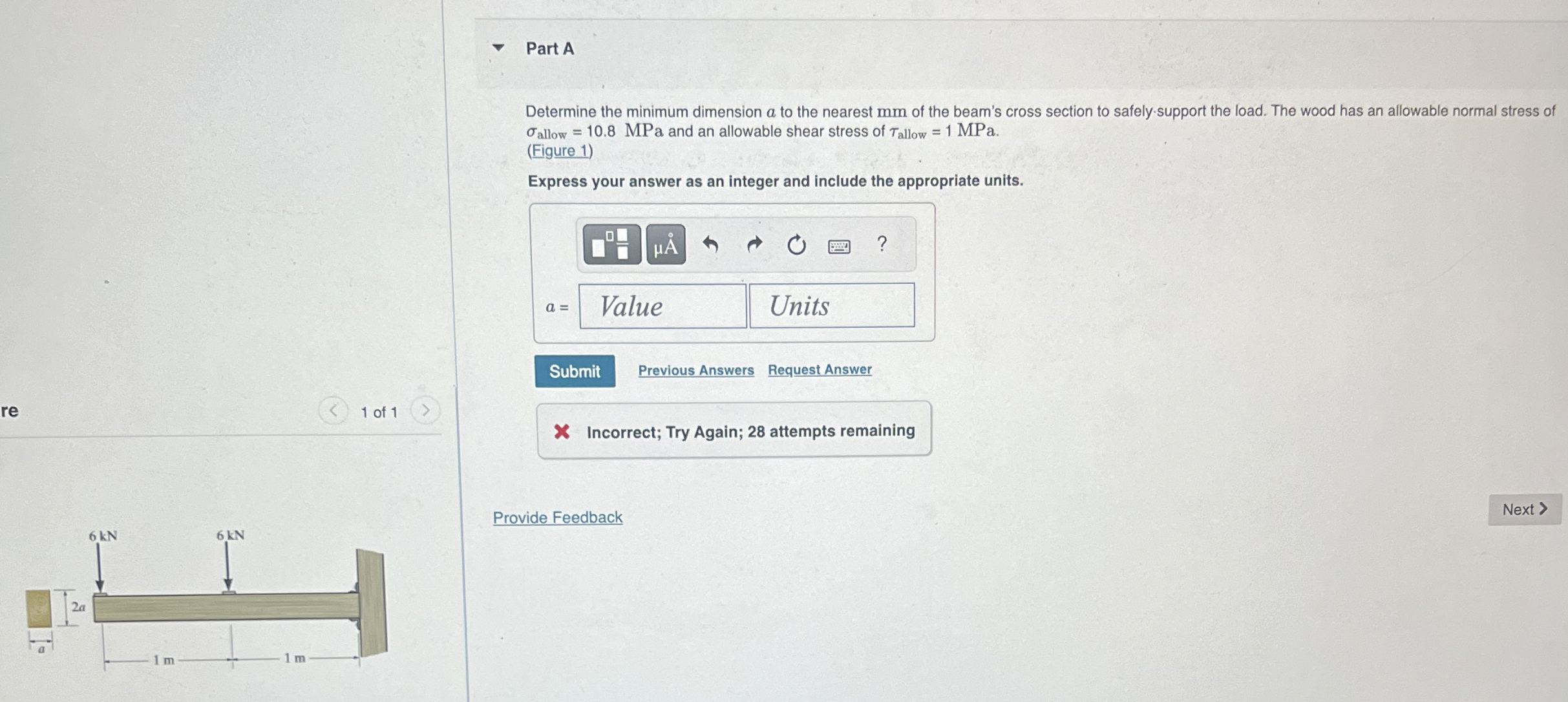 Part A Determine the minimum dimension a to the