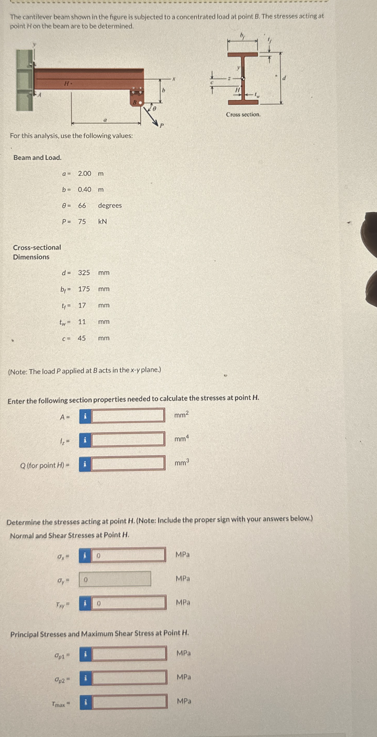 The cantilever beam shown in the figure is