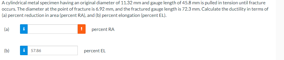 A cylindrical metal specimen having an original