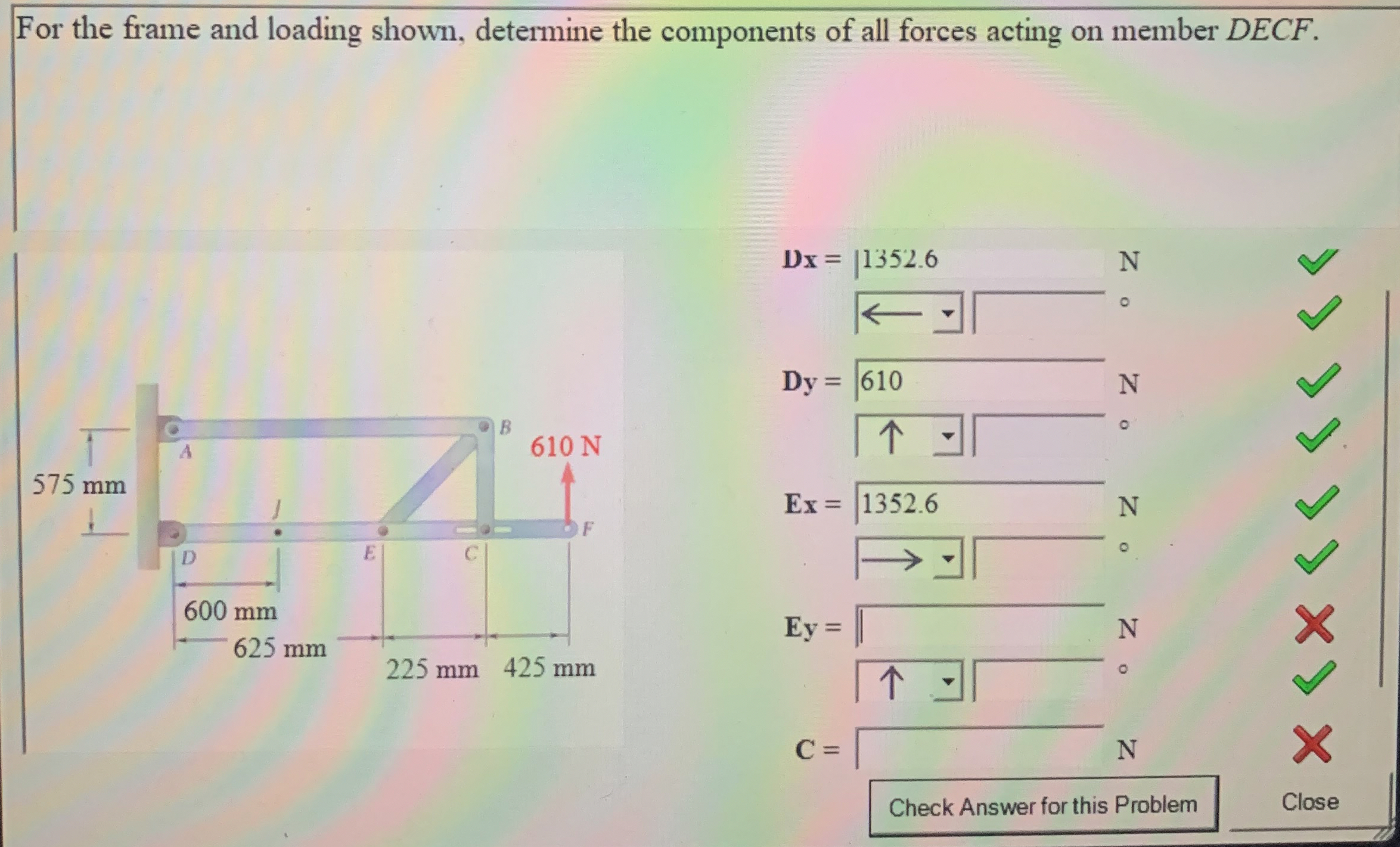 For the frame and loading shown, determine the