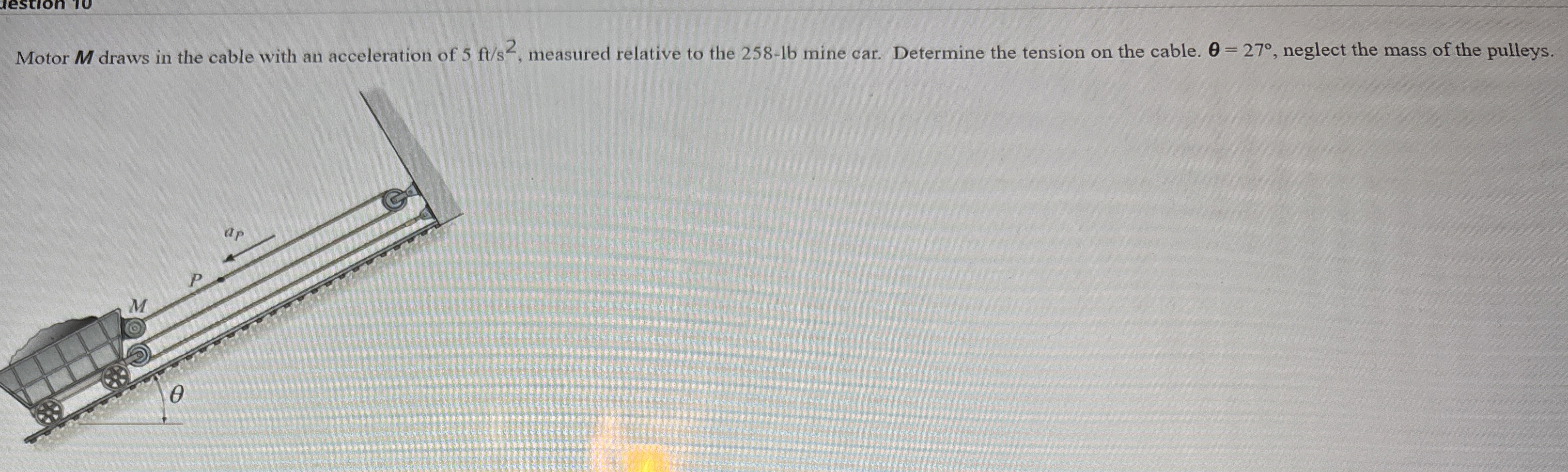 Motor M draws in the cable with an acceleration