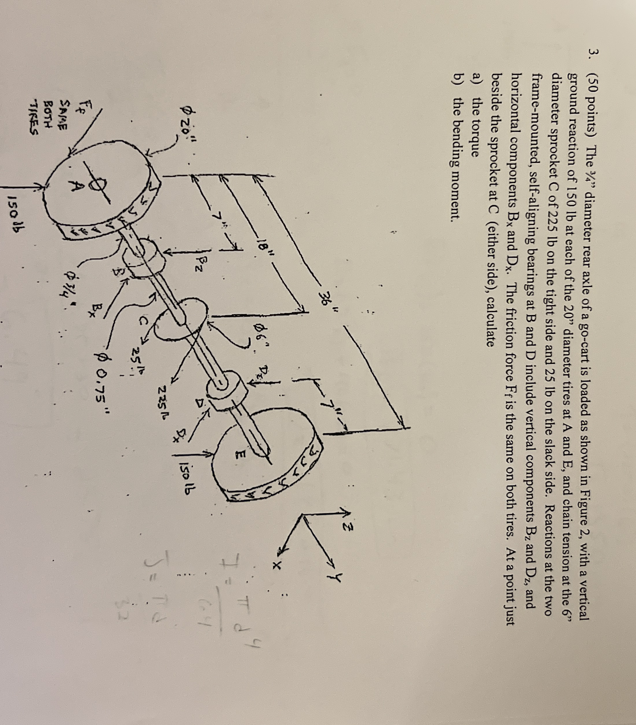 The 3 4 " diameter rear axle of a go - cart is