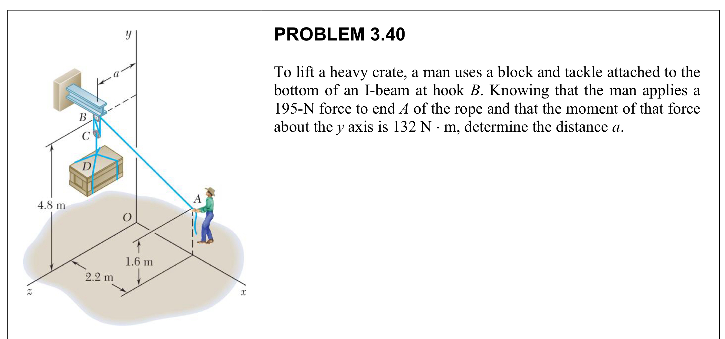 PROBLEM 3 . 4 0 To lift a heavy crate, a man uses