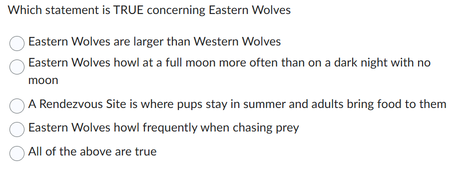 Which statement is TRUE concerning Eastern Wolves