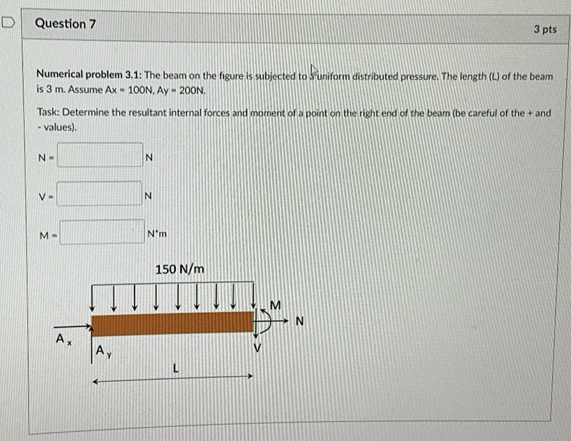 Question 7 Numerical problem 3 . 1 : The beam on