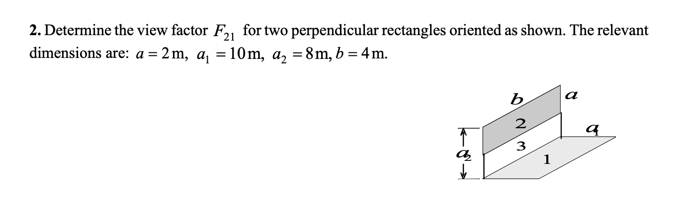 Determine the view factor F _ ( 2 1 ) for two