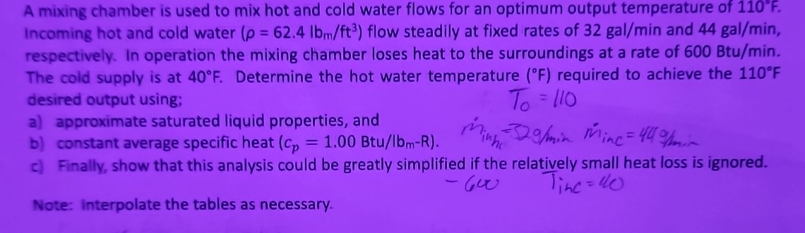 A mixing chamber is used to mix hot and cold
