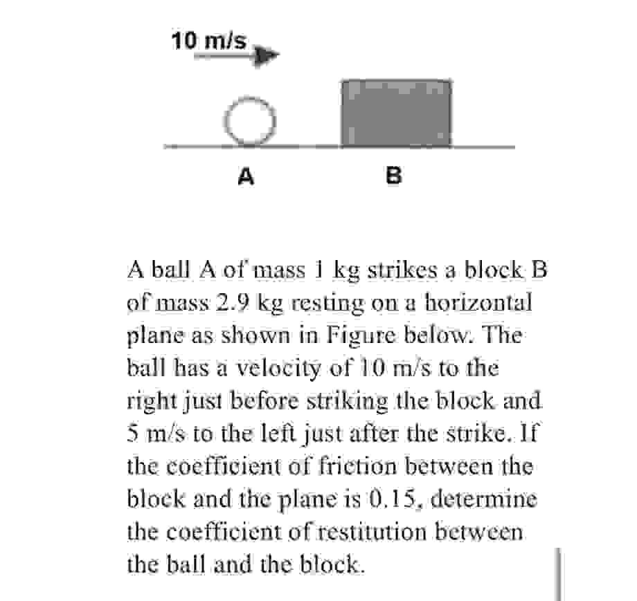 A ball A of mass 1 kg strikes a block B of mass 2