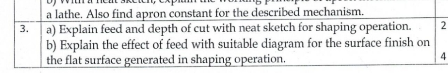 a ) Explain feed and depth of cut with neat