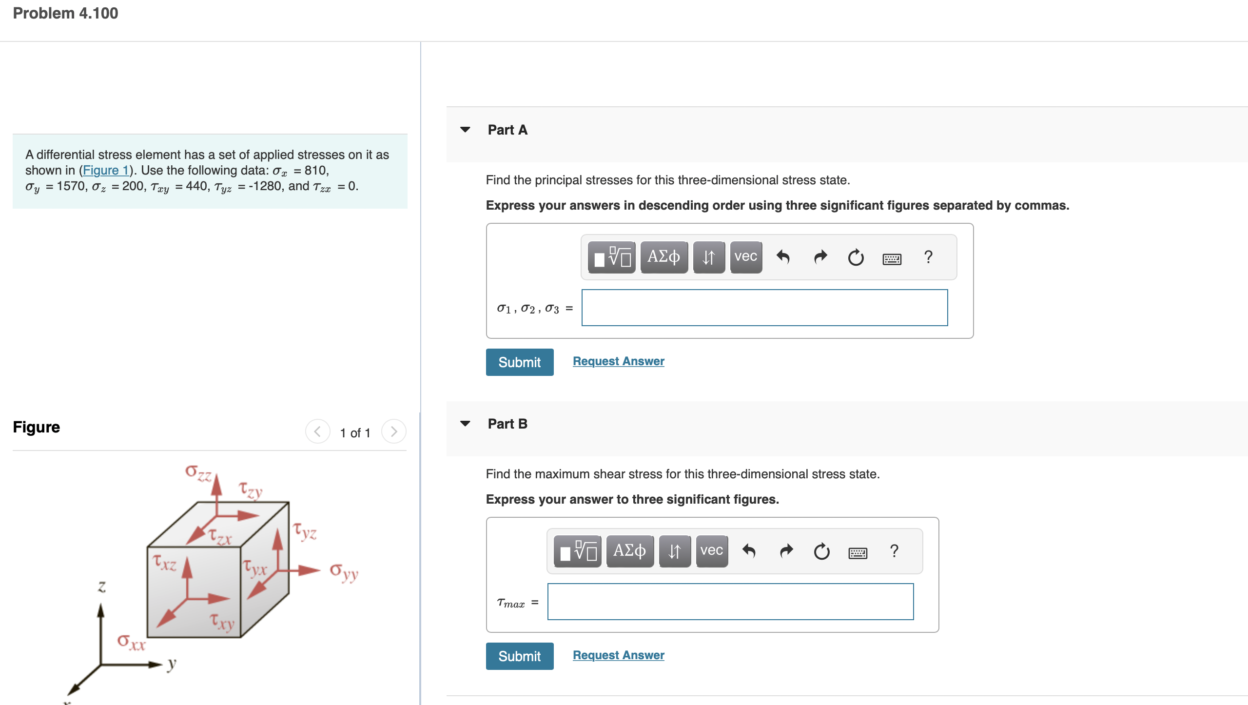 A differential stress element has a set of
