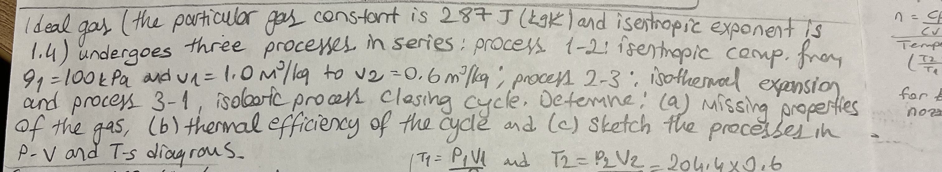 Ideal gas ( the particular gas constant is 2 8 7