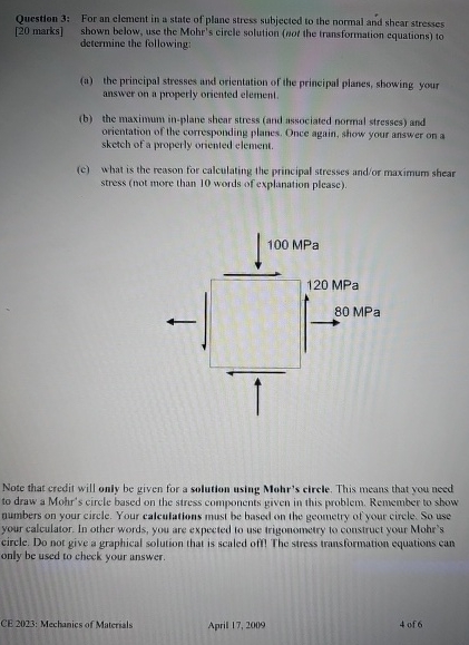 Question 3 : For an element in a state of plane