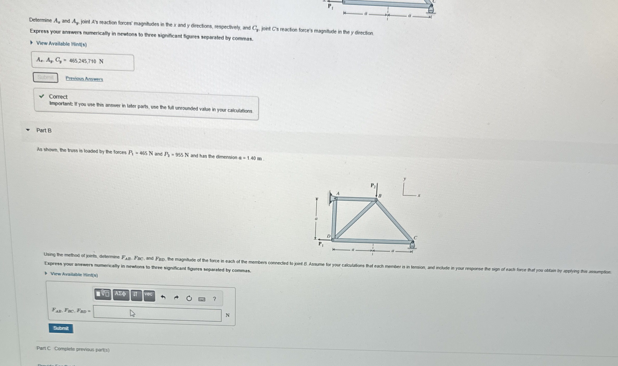 Determine A z and A y , joint A ' s reaction