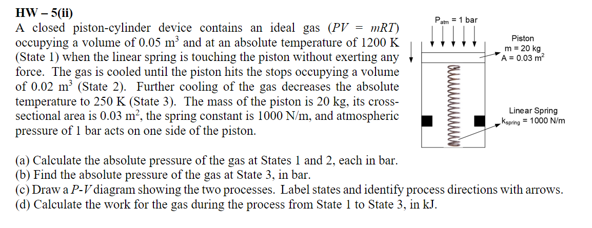 HW - 5 ( ii ) A closed piston - cylinder device