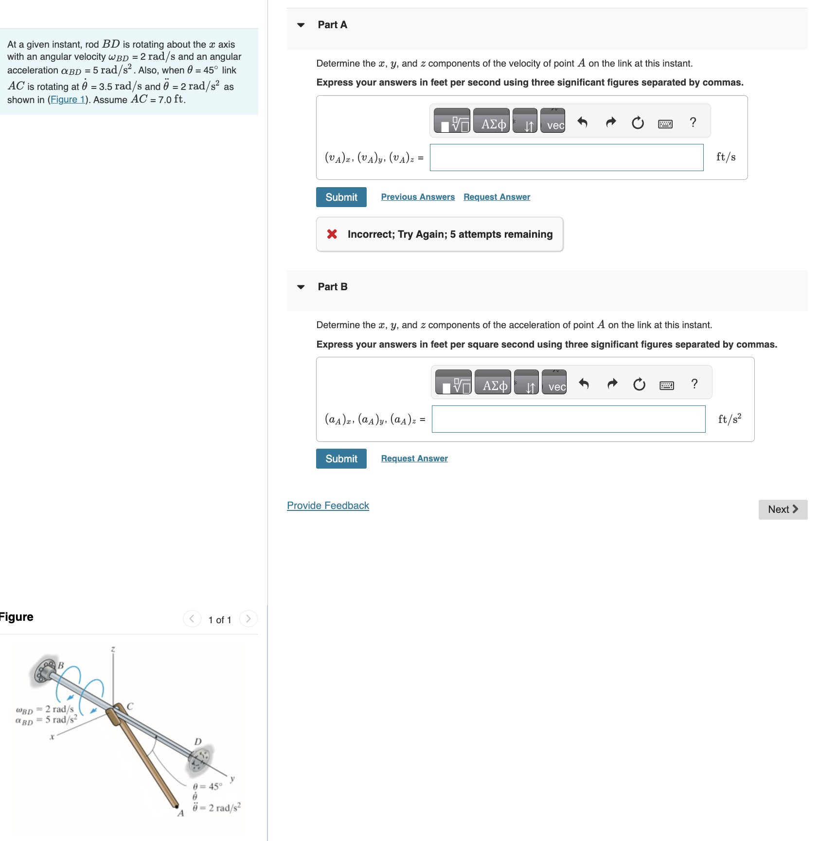 Part A At a given instant, rodBD is rotating