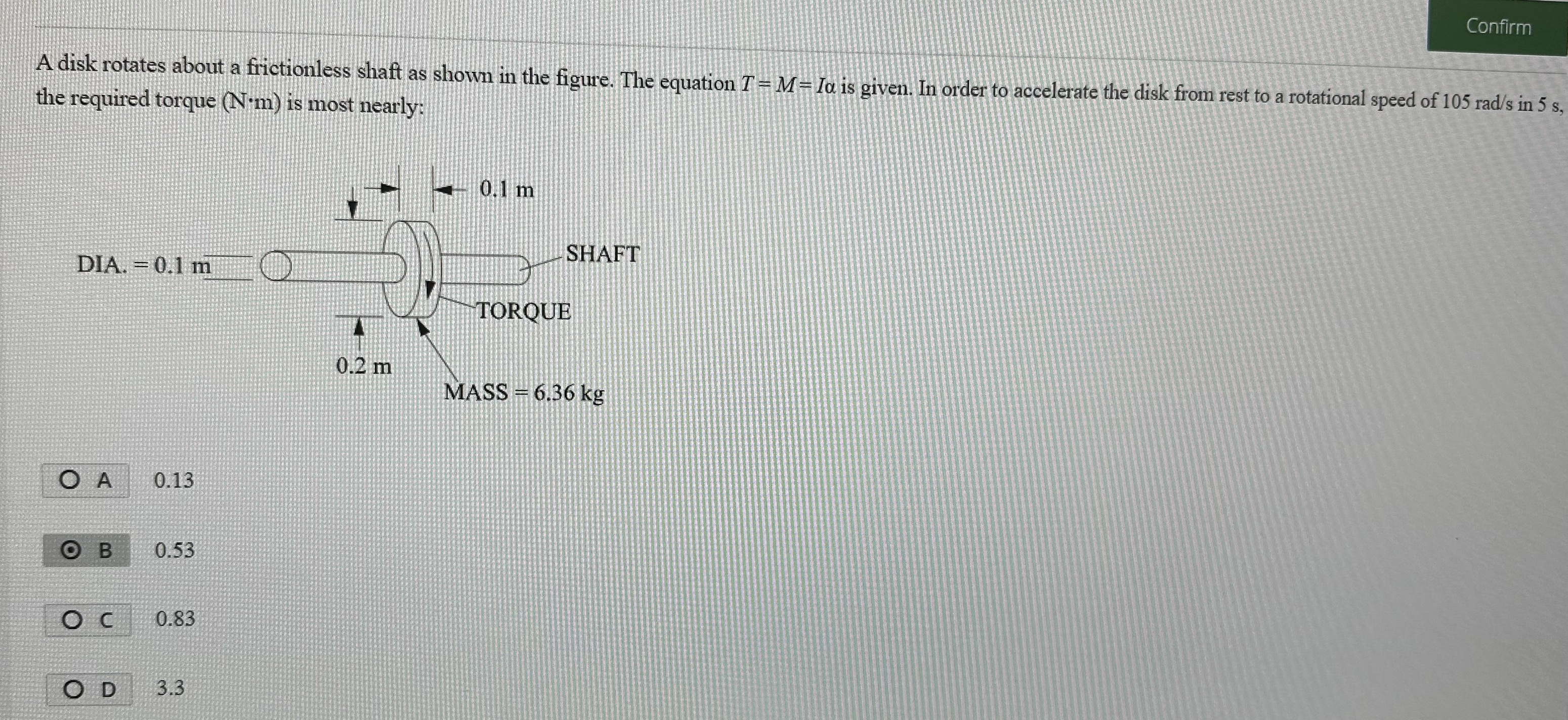 A disk rotates about a frictionless shaft as