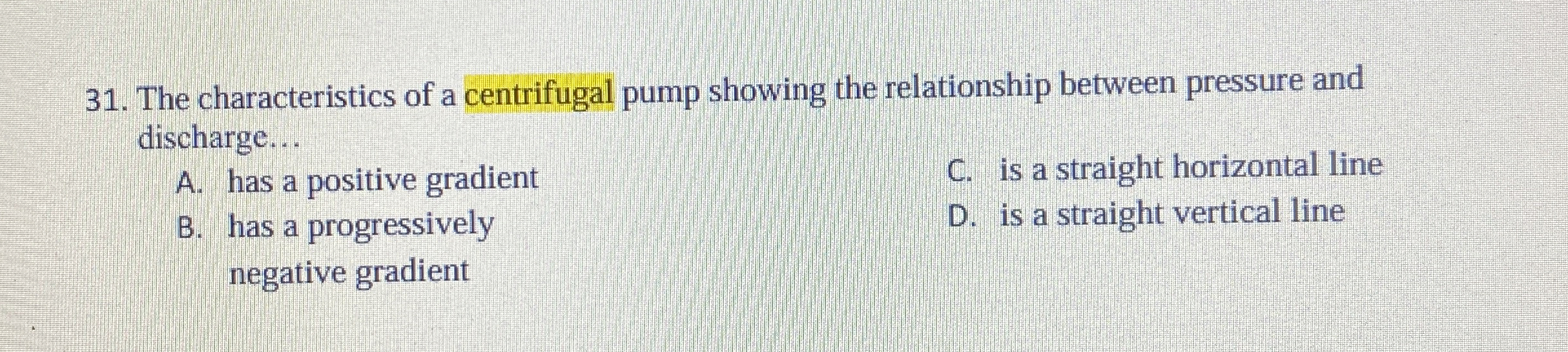 The characteristics of a centrifugal pump showing