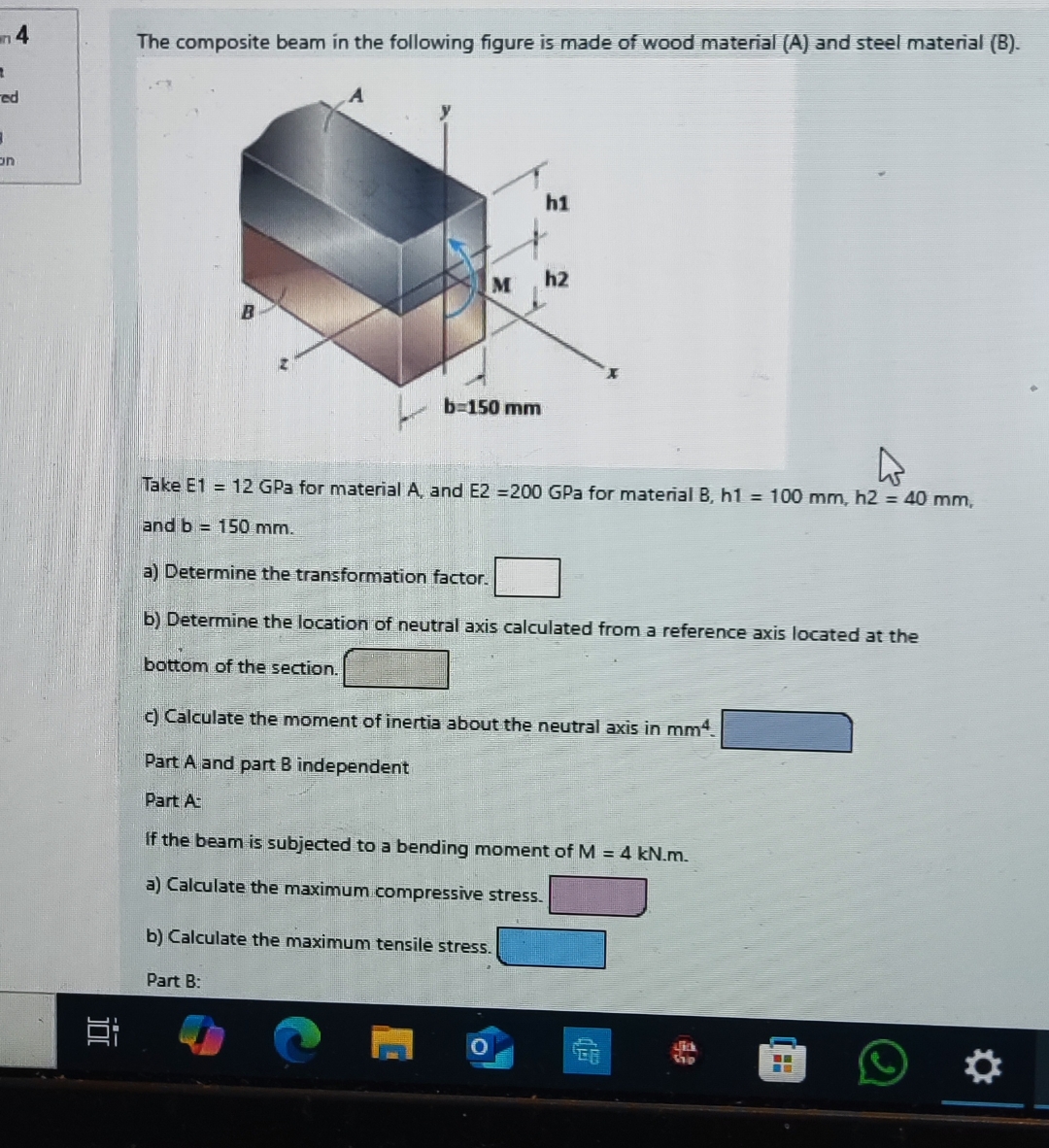 4 The composite beam in the following figure is