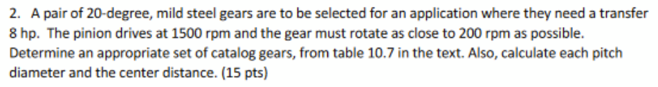 A pair of 2 0 - degree, mild steel gears are to