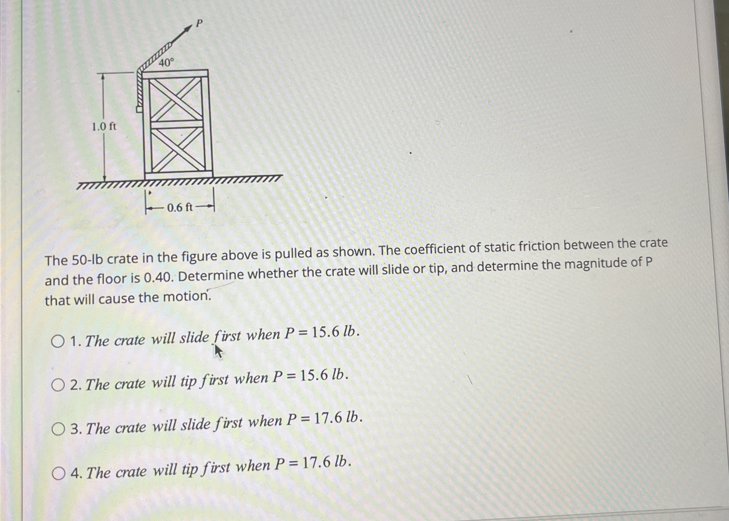 Use figure P 5 - 1 8 to solve The 5 0 - l b crate