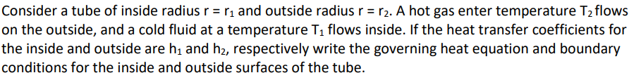 Consider a tube of inside radius r = r 1 and