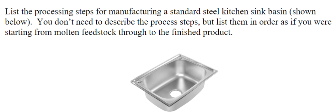 List the processing steps for manufacturing a