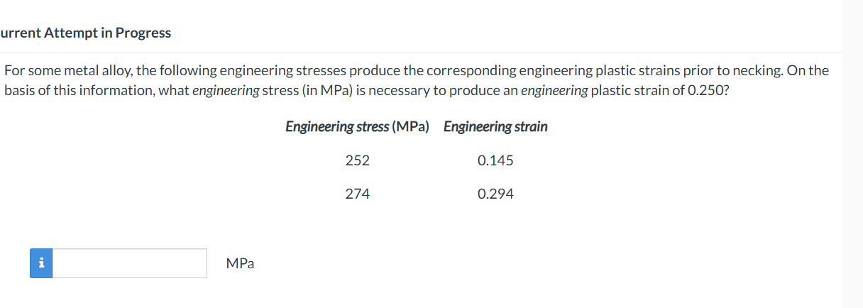 urrent Attempt in Progress For some metal alloy,
