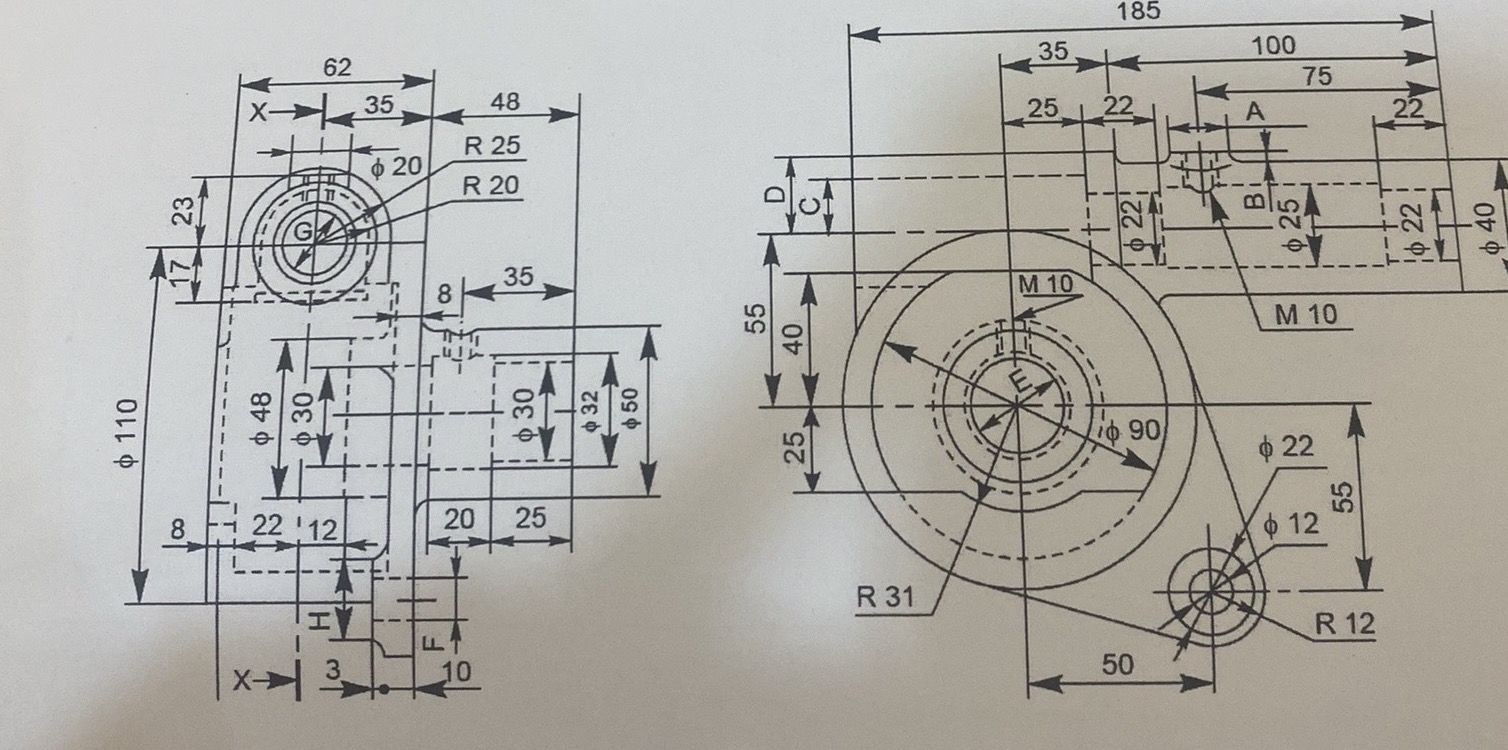 Find the dimensions of A , B , C , D , and E