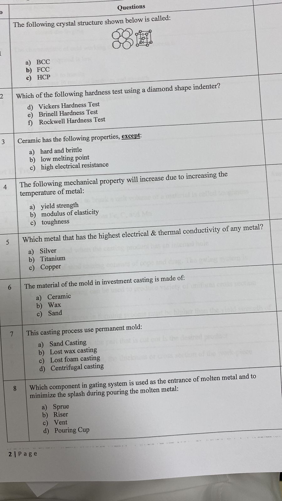 Questions The following crystal structure shown