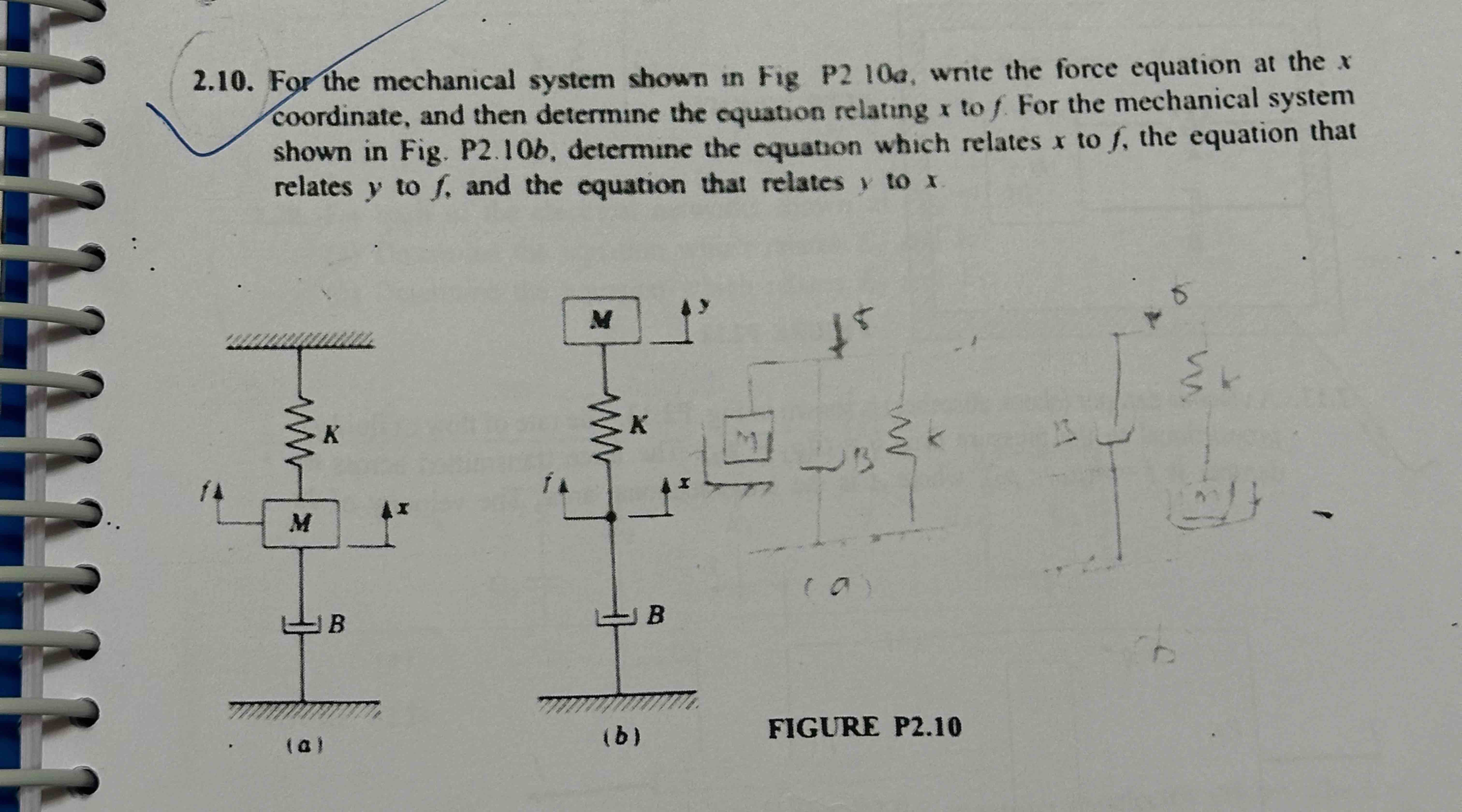 For the mechanical system shown in Fig P 2 1 0 a