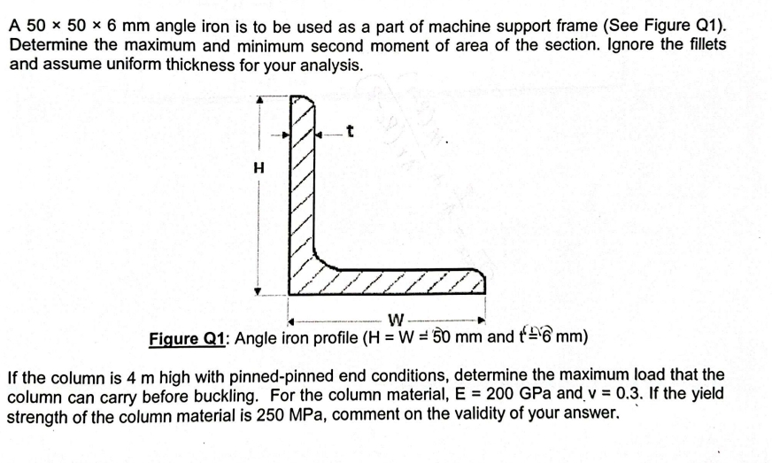 A 5 0 5 0 6 m m angle iron is to be used as a