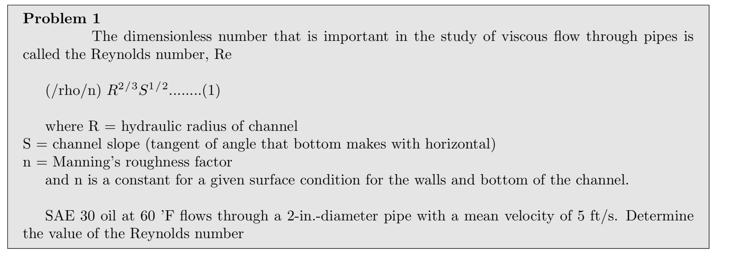 Problem 1 The dimensionless number that is