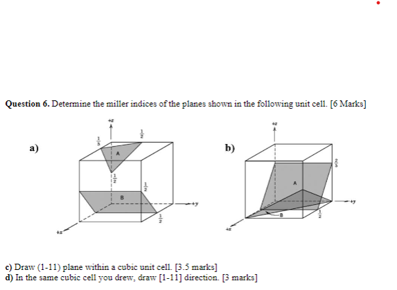 a ) Determine the miller indices of the planes