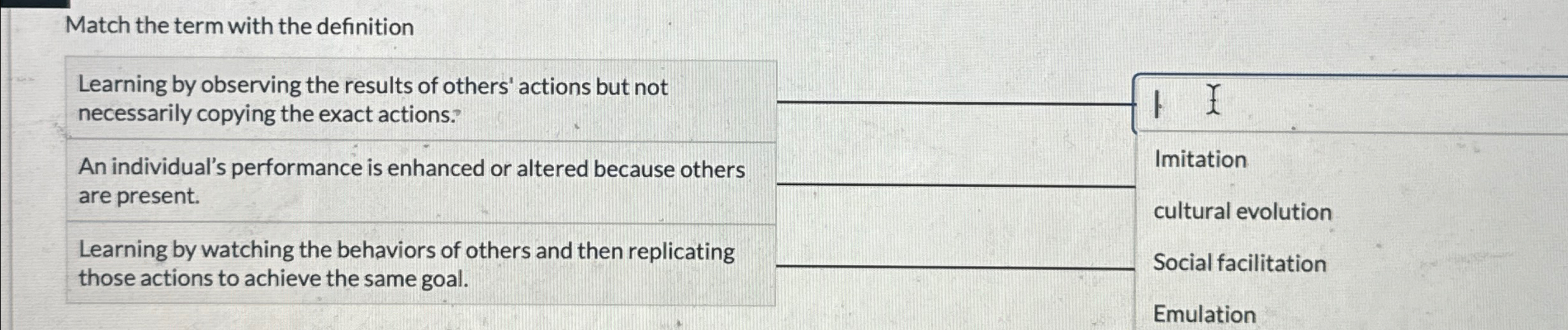 Match the term with the definition Learning by