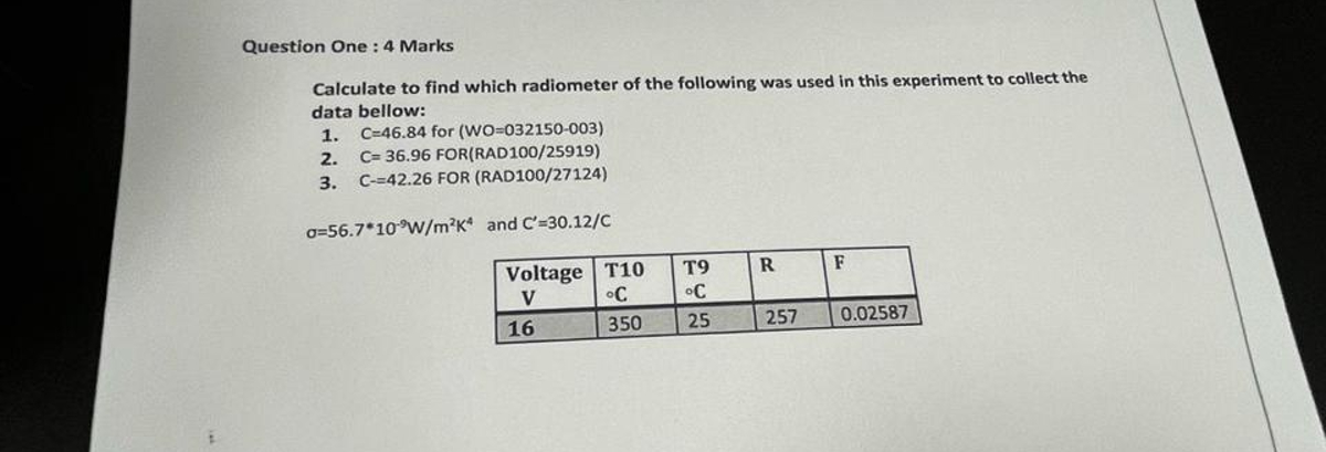 Question One : 4 Marks Calculate to find which