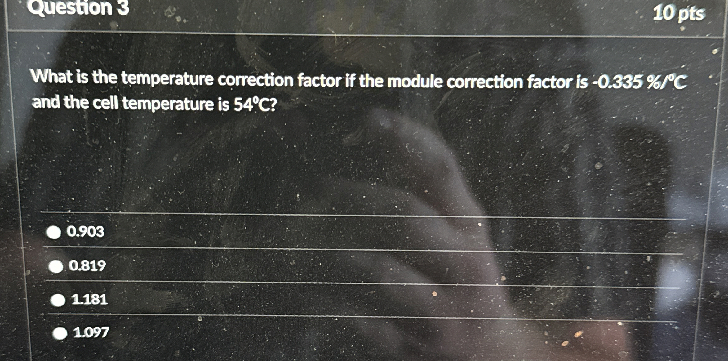 What is the temperature correction factor if the