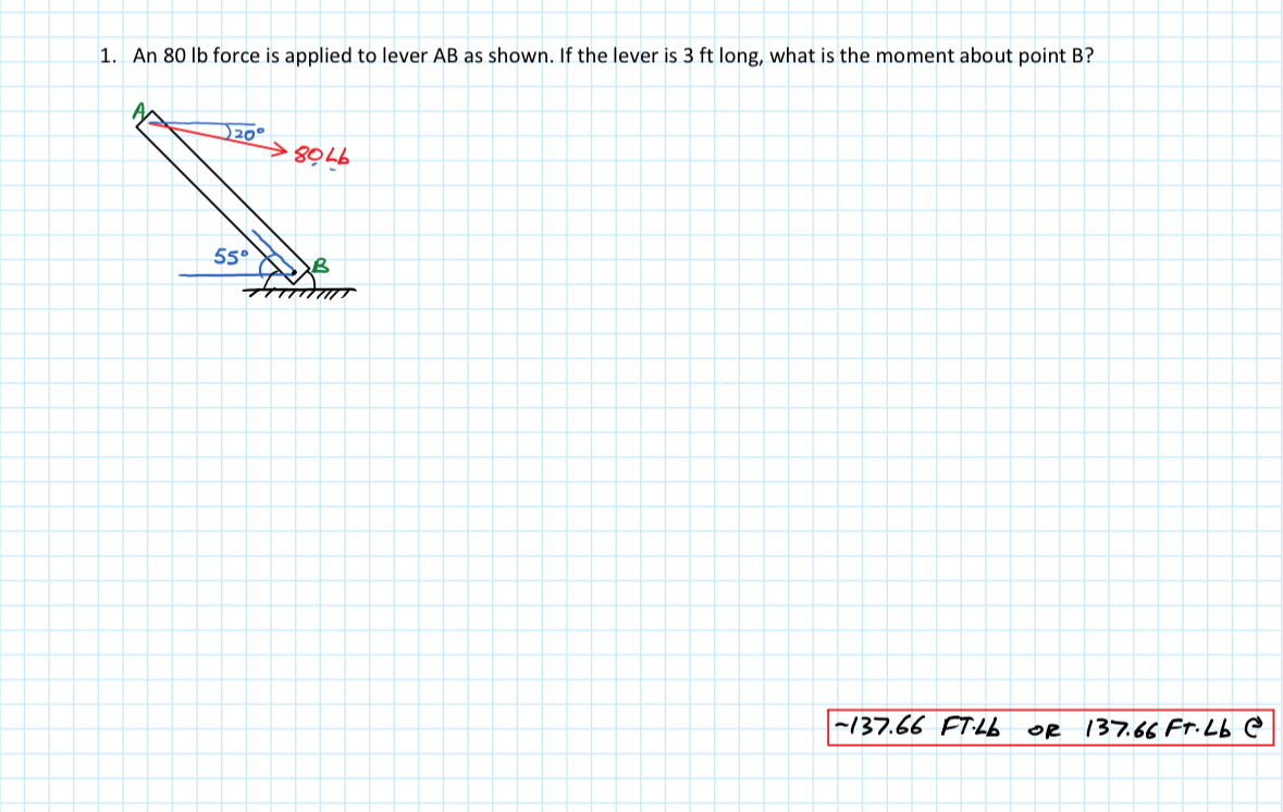 An 8 0 lb force is applied to lever A B as shown.
