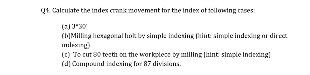 Calculate the index crank movement for the index