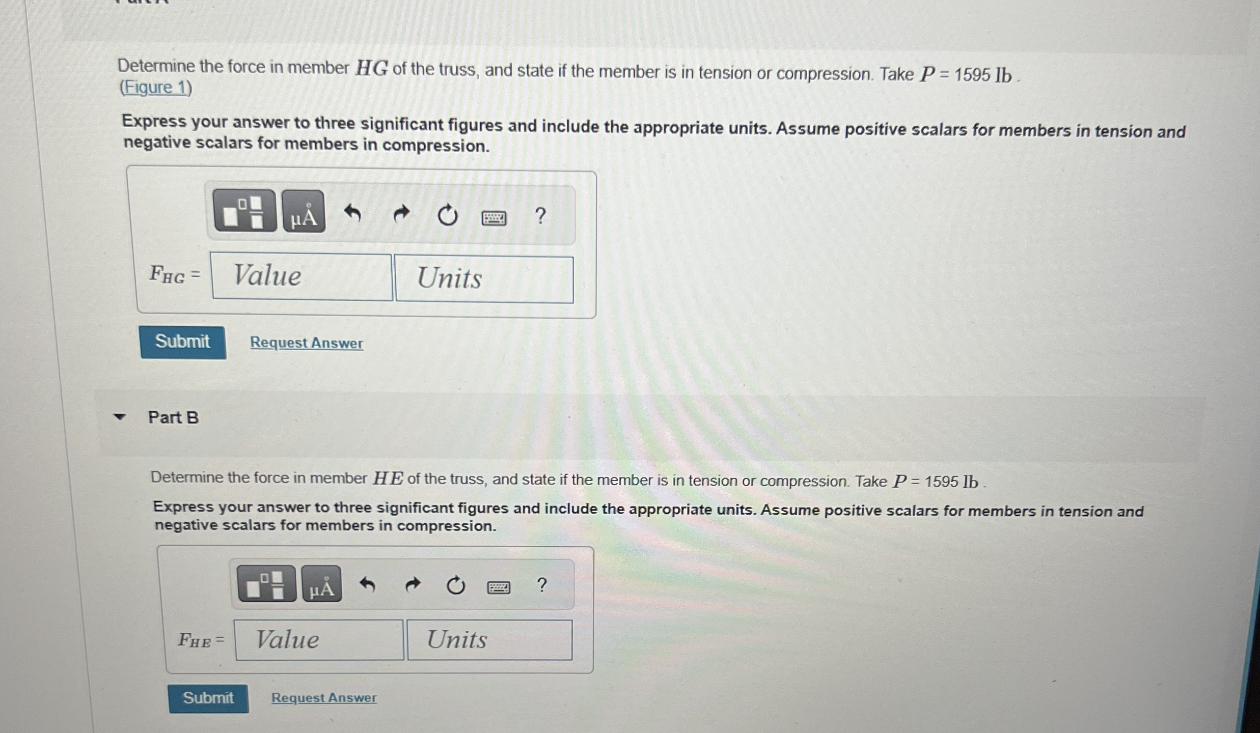 Determine the force in member H G of the truss,