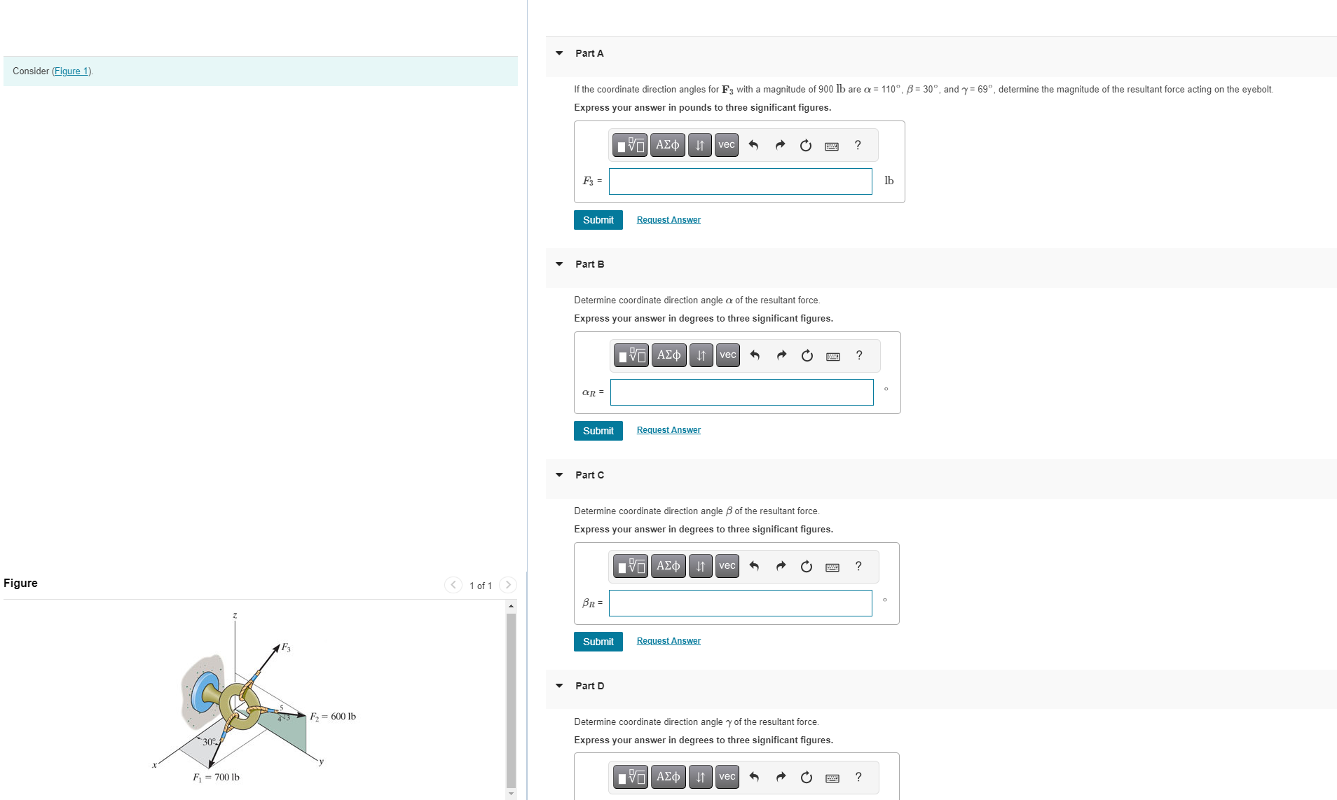 If the coordinate direction angles for F 3 with a