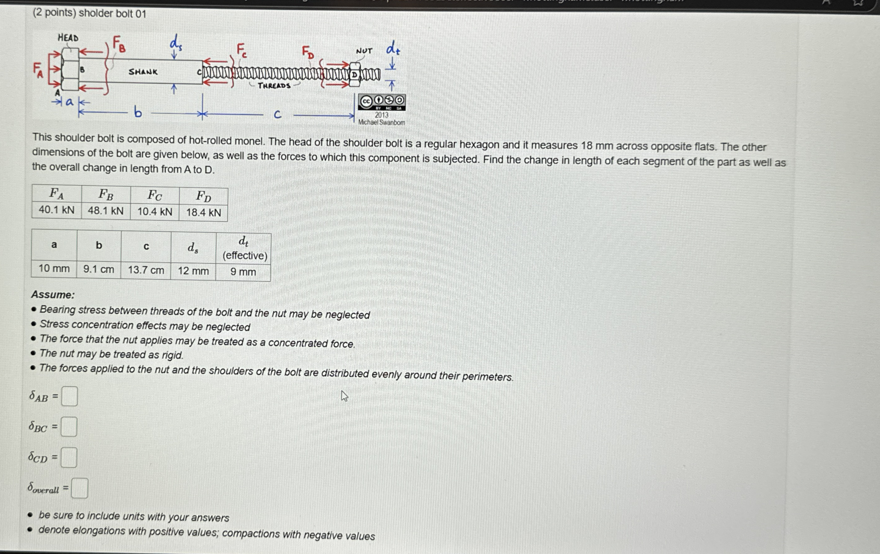 ( 2 points ) sholder bolt 0 1 This shoulder bolt