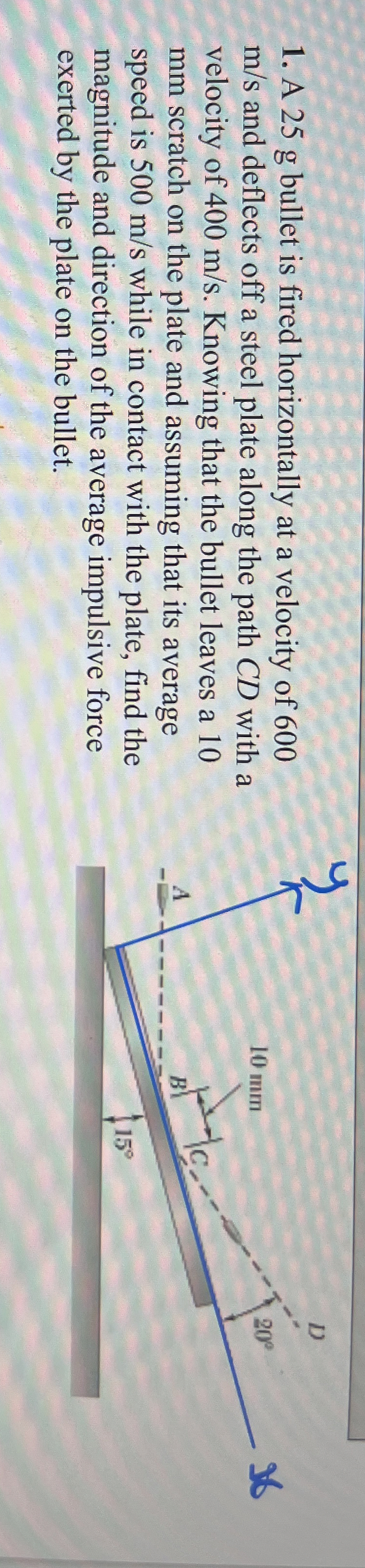 A 2 5 g bullet is fired horizontally at a