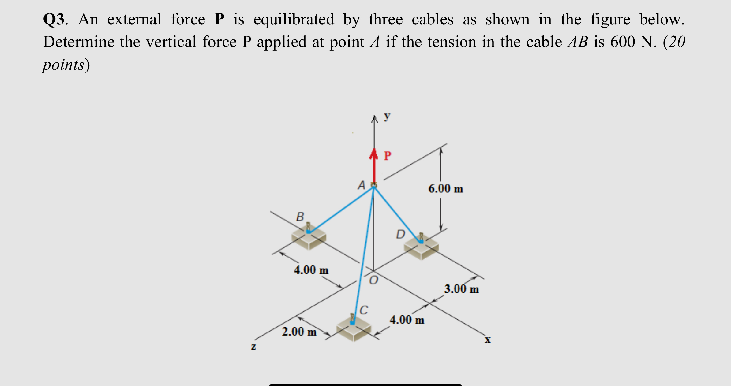 Q 3 . An external force P is equilibrated by
